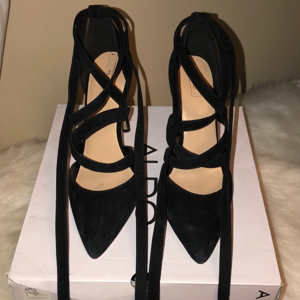 Black straps heels